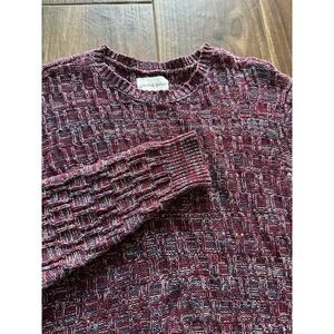 On The Byas Mens Large‎ Burgundy Marled Cotton Textured Knit Crewneck Sweater L